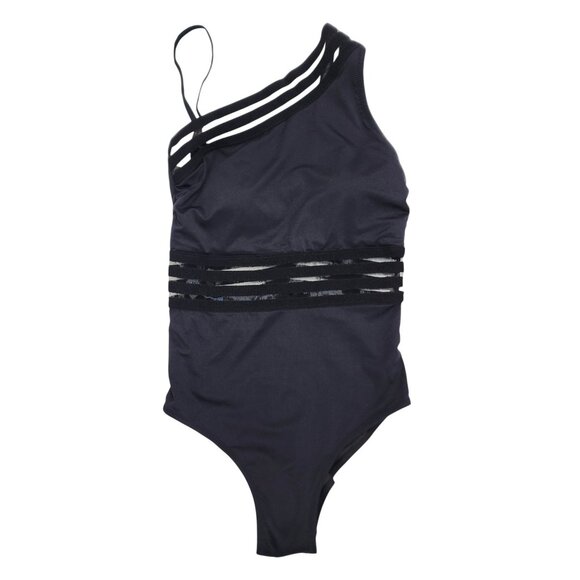 One-Shoulder Black Swimsuit With Mesh Straps & Cut-Out Details By Tempt Me XS - Picture 1 of 6